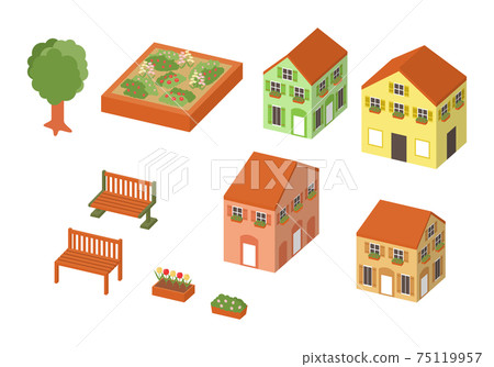 Three-dimensional cityscape illustration material set Three-dimensional cityscape illustration material set 75119957