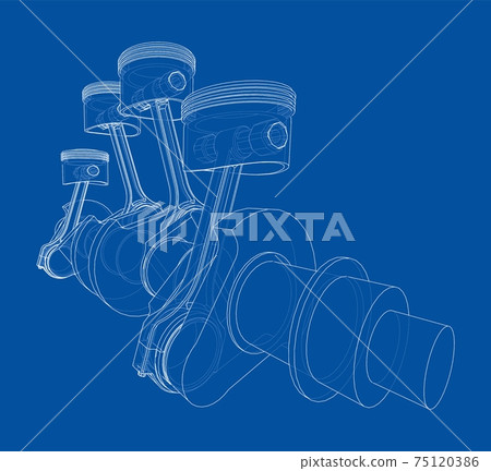Engine crankshaft with pistons outline. Vector Engine crankshaft with pistons outline. Vector 75120386