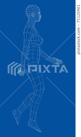 Wireframe walking woman. Vector 75120401