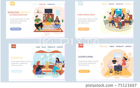 Set of illustrations about website with effective guitar learning strategy. People rest at home 75121687