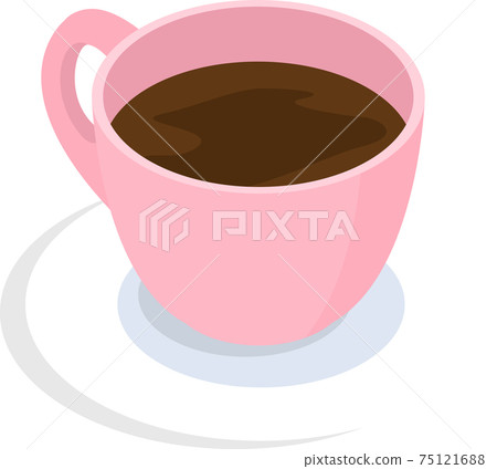 Cup of coffee and saucer, side view flat vector. Pink mug with hot tea isolated on white background 75121688