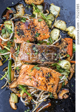 Japanese chan chan yaki with fried salmon 75121985