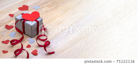 gray gift box with red ribbon, valentine's day february 14, birthday gift, give a gift, valentine's day decor gray gift box with red ribbon, valentine's day february 14, birthday gift, give a gift, valentine's day decor 75122116