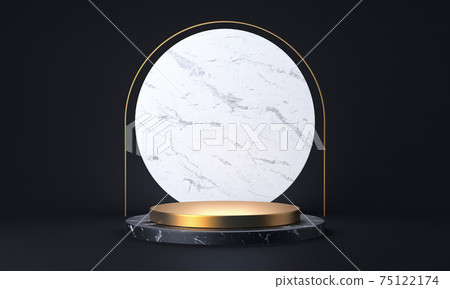 Black marble and gold product stand. Abstract empty stage or pedestal 3D rendering 75122174