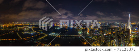 Panorama photo of Ho Chi Minh city skyline at night Panorama photo of Ho Chi Minh city skyline at night 75123373