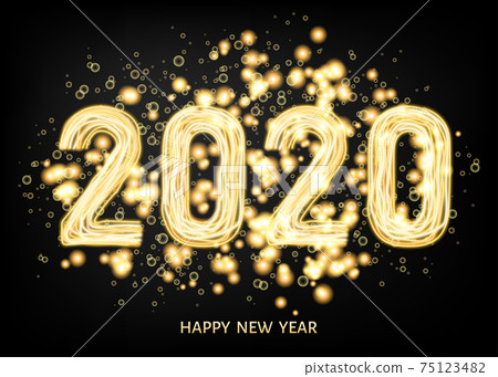 2020 happy New Year black background with golden light effect. 75123482