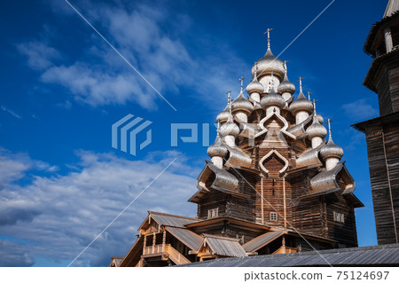 Transfiguration Church at Kizhi Pogost historical site Onega lake Karelia Russia 75124697
