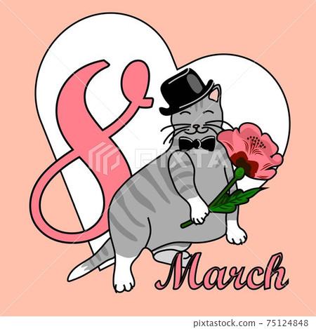 8 March greeting card with a cat and flower 75124848