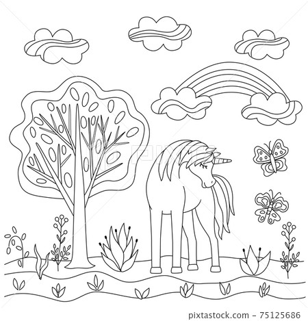 Unicorn kids coloring page vector blank printable design for children to  fill in Free Vector Stock Vector