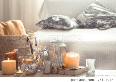 home still life with candles and vase in the living room 75127042