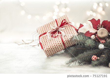 Christmas holiday background with gift in box . Christmas holiday background with gift in box . 75127191