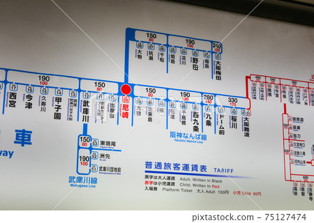Ordinary passenger fare table at Amagasaki Station on the Hanshin Electric Railway Ordinary passenger fare table at Amagasaki Station on the Hanshin Electric Railway 75127474