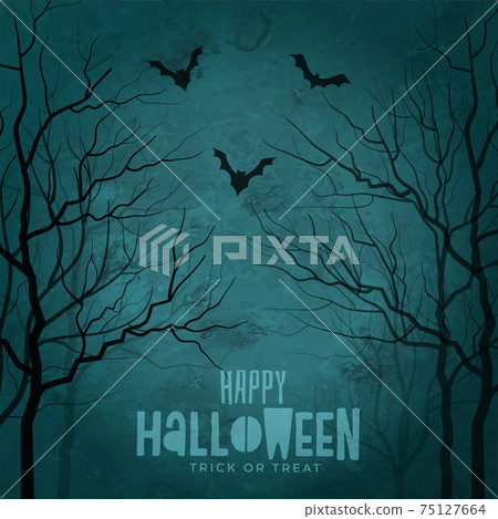 scary trees with flying bats halloween design - Stock Illustration ...
