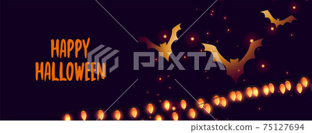 happy halloween banner with glowing bats and lights 75127694