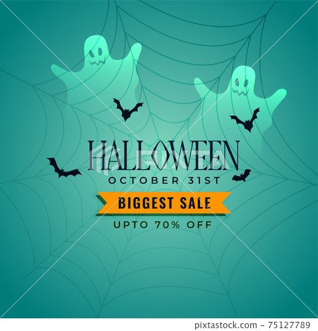 halloween sale banner with ghosts and flying bats halloween sale banner with ghosts and flying bats 75127789