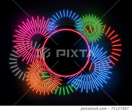 fireworks celebration frame in neon style and text space fireworks celebration frame in neon style and text space 75127807