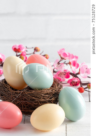 Easter eggs bird's nest close-up plum blossom Easter eggs colorful イースターエッグ 75128729