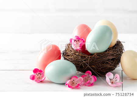 復活節 彩蛋 鳥巢 特寫 梅花 Easter eggs colorful イースターエッグ 復活節 彩蛋 鳥巢 特寫 梅花 Easter eggs colorful イースターエッグ 75128734