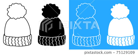 winter warm knitted wool hat. Winter clothing for cold weather. Caring for the health of children. Vector icon 75129109