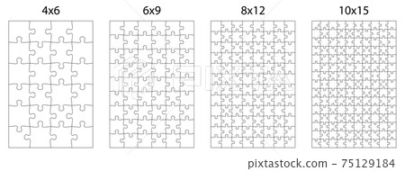 template for puzzle pieces of different difficulty levels for overlaying an image. Children educational games. Black and white vector 75129184