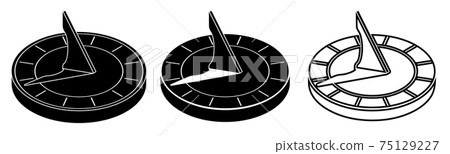 sundial icons. Dial and hand for measuring time in antiquity. Tool for measuring time. Vector sundial icons. Dial and hand for measuring time in antiquity. Tool for measuring time. Vector 75129227