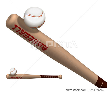 sports wooden baseball bat powerfully hits flying ball. American national sport. Active lifestyle. Realistic vector 75129262