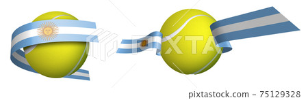 sports tennis ball in ribbons with colors Argentina flag. Isolated vector on white background sports tennis ball in ribbons with colors Argentina flag. Isolated vector on white background 75129328