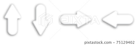 set of white 3d arrows on white background. Direction of movement up, down, right, left. Direction pointers for charts and infographics. Easily editable color, suitable for any background. Vector 75129402