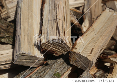 Freshly cracked oak firewood 75129483