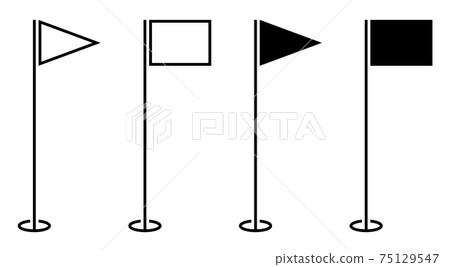 set of icons, triangular and finishing golf flag on pole. Golf hole on course marked with flag. Active lifestyle. Vector isolated on white background 75129547