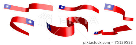 Set of holiday ribbons. Republic of Taiwan flag waving in wind. Separation into lower and upper layers. Design element. Vector on white background 75129558