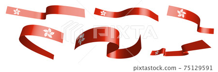 Set of holiday ribbons. Flag of hong kong waving in wind. Separation into lower and upper layers. Design element. Vector on white background 75129591