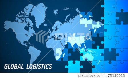 Logistics. Concept banner for global logistics with puzzle pieces on background of world map. Organization of cargo transportation around world. Vector Logistics. Concept banner for global logistics with puzzle pieces on background of world map. Organization of cargo transportation around world. Vector 75130013