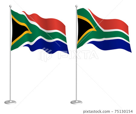 flag of south africa on flagpole waving in wind. Holiday design element. Checkpoint for map symbols. Isolated vector on white background flag of south africa on flagpole waving in wind. Holiday design element. Checkpoint for map symbols. Isolated vector on white background 75130154