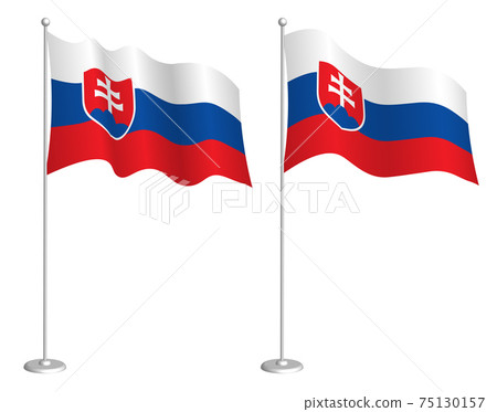 flag of Slovakia on flagpole waving in the wind. Holiday design element. Checkpoint for map symbols. Isolated vector on white background flag of Slovakia on flagpole waving in the wind. Holiday design element. Checkpoint for map symbols. Isolated vector on white background 75130157