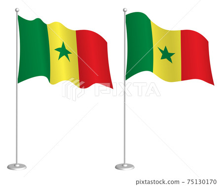 flag of republic of Senegal on flagpole waving in wind. Holiday design element. Checkpoint for map symbols. Isolated vector on white background 75130170