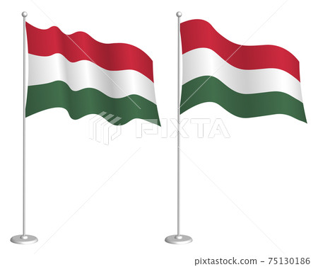 flag of hungary on flagpole waving in the wind. Holiday design element. Checkpoint for map symbols. Isolated vector on white background flag of hungary on flagpole waving in the wind. Holiday design element. Checkpoint for map symbols. Isolated vector on white background 75130186