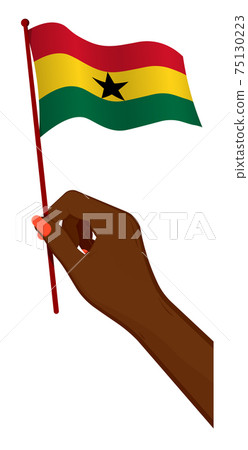 Female hand gently holds small Ghana flag. Holiday design element. Cartoon vector on white background 75130223