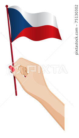 Female hand gently holds small Flag of Czech Republic. Holiday design element. Cartoon vector on white background Female hand gently holds small Flag of Czech Republic. Holiday design element. Cartoon vector on white background 75130302