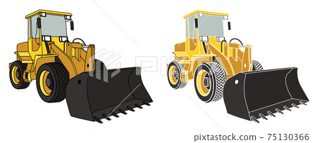 Construction equipment loader, bulldozer. Industrial machinery and equipment. Isolated vector on white 75130366