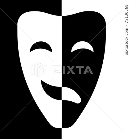 comedy and tragic theatrical masks joined together. Theatrical premieres, circus poster. Vector comedy and tragic theatrical masks joined together. Theatrical premieres, circus poster. Vector 75130369