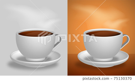 coffee mug with hot coffee and steam. Morning drink for good mood. Vector in realistic style 75130370