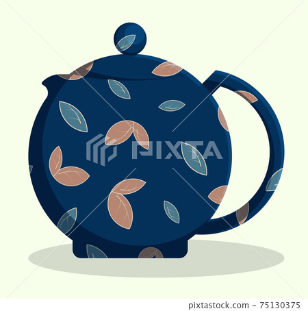 Chinese ceramic teapot with floral ornament for tea drinking. Kitchenware, breakfast utensils. Vector in flat style Chinese ceramic teapot with floral ornament for tea drinking. Kitchenware, breakfast utensils. Vector in flat style 75130375