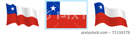 Chile flag in static position and in motion, fluttering in wind in exact colors and sizes, on white background 75130378
