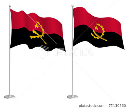 Angola flag on flagpole waving in wind. Holiday design element. Checkpoint for map symbols. Isolated vector on white background Angola flag on flagpole waving in wind. Holiday design element. Checkpoint for map symbols. Isolated vector on white background 75130560