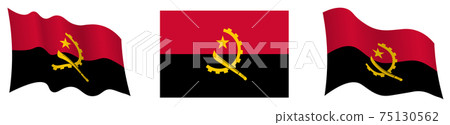 Angola flag in static position and in motion, fluttering in wind in exact colors and sizes, on white background Angola flag in static position and in motion, fluttering in wind in exact colors and sizes, on white background 75130562