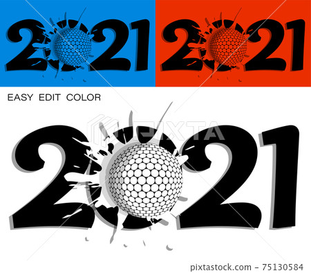 2021 in bright golf style with ball and bright blot. Sports design element. Active lifestyle. Vector on white or color background with splashes 2021 in bright golf style with ball and bright blot. Sports design element. Active lifestyle. Vector on white or color background with splashes 75130584