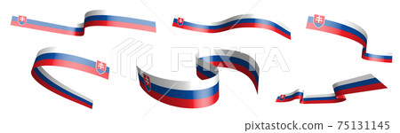 Set of holiday ribbons. Flag of Slovakia waving in wind. Separation into lower and upper layers. Design element. Vector on white background Set of holiday ribbons. Flag of Slovakia waving in wind. Separation into lower and upper layers. Design element. Vector on white background 75131145