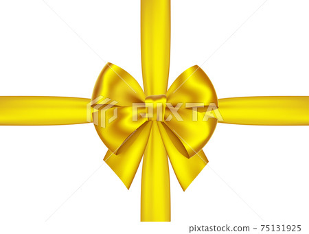Golden gift ribbon and bow for Christmas, New Year decoration. Golden gift ribbon and bow for Christmas, New Year decoration. 75131925