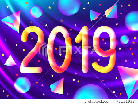 2019 New Year abstract geometric background with colorful 3d shapes. 2019 New Year abstract geometric background with colorful 3d shapes. 75131938